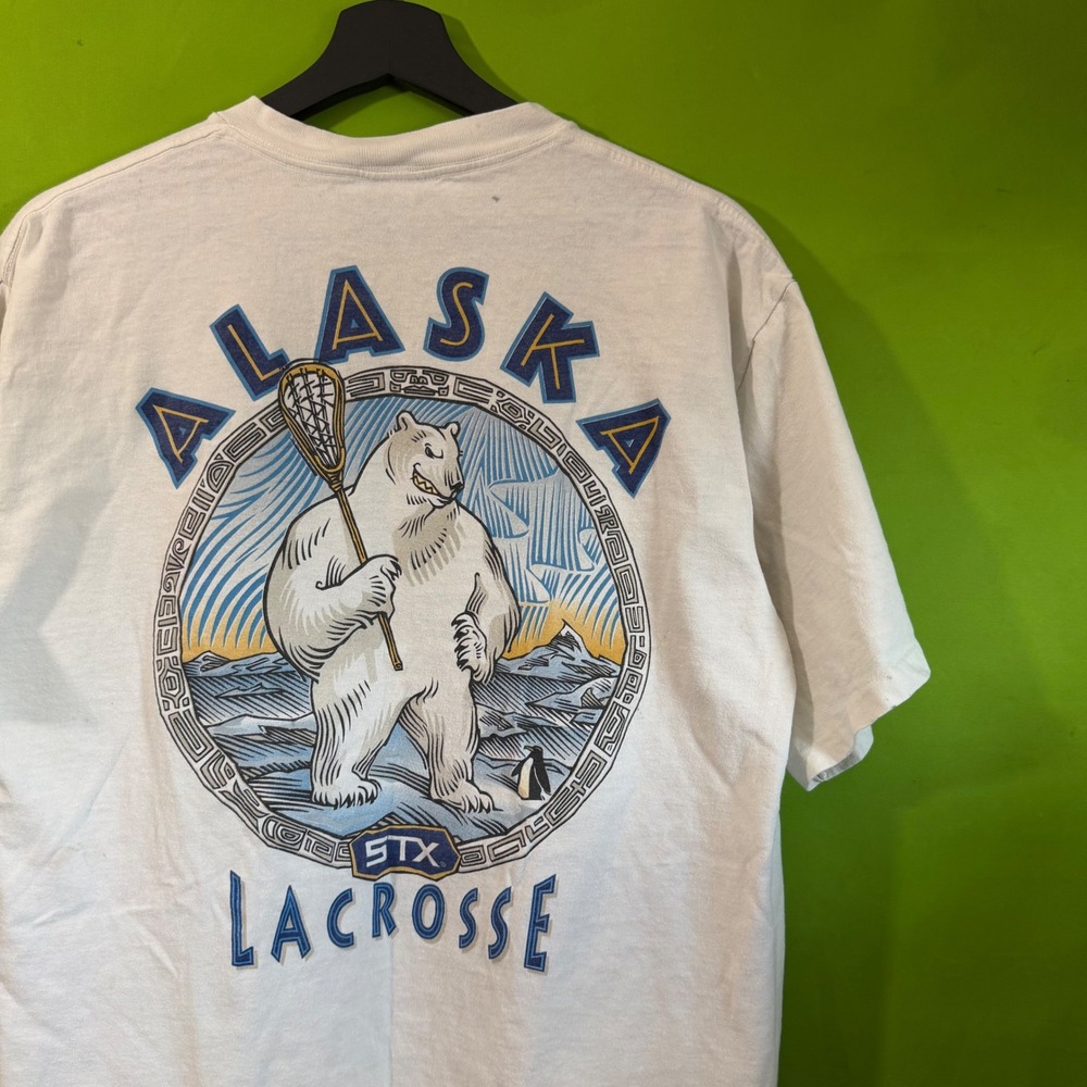 STX Alaska Lacrosse Polar Bear Penguin Vintage Shirt 90s Large White Short Slv